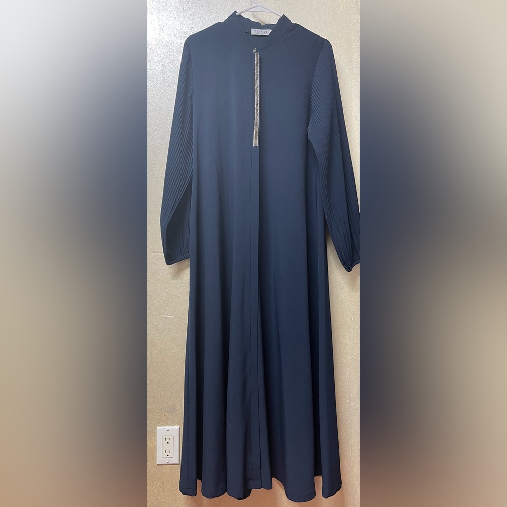 Women’s Navy Blue Abaya For Eid with Zip Front